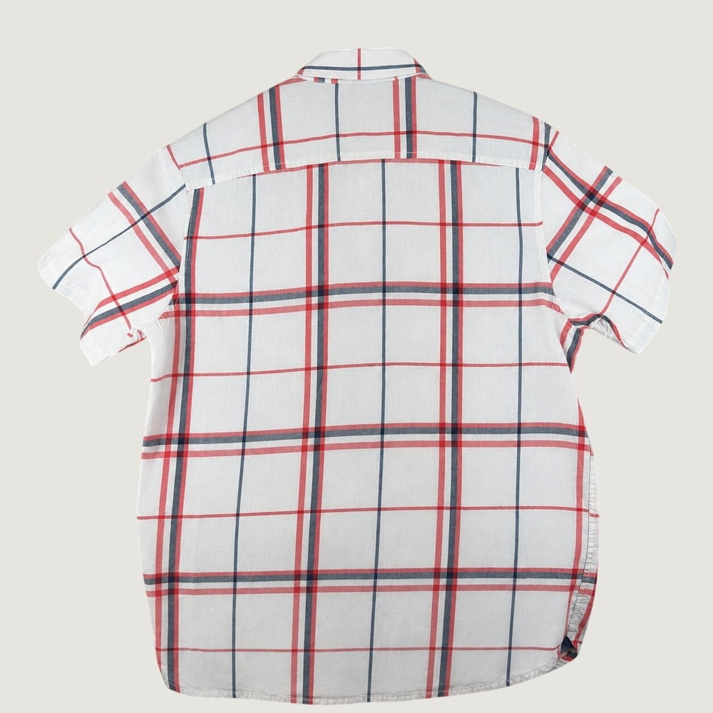 American Rag VTG‎ Plaid Mens Large Red White Blue Short Sleeve Cotton Shirt - Picture 2 of 9